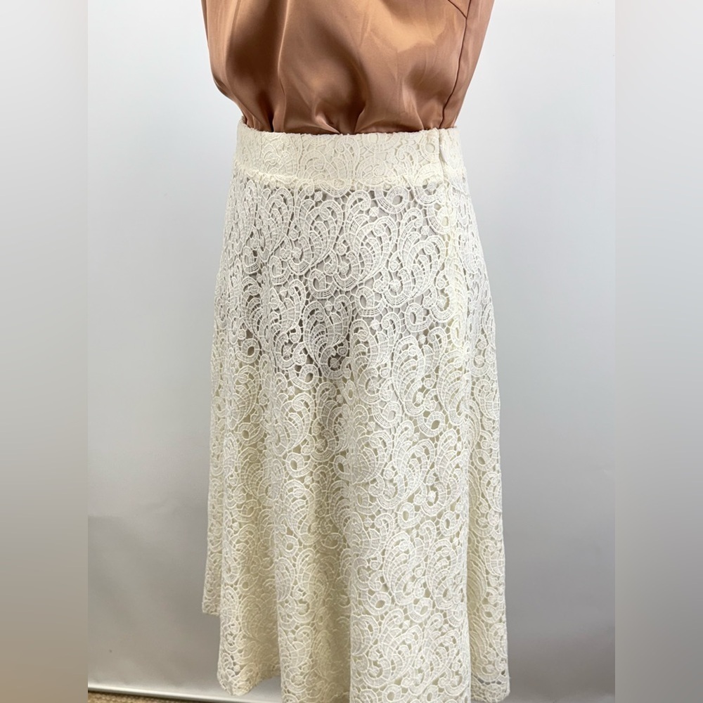 MASSIMO DUTTI Winter white Lace A-Line Skirt size 8 - Picture 6 of 15